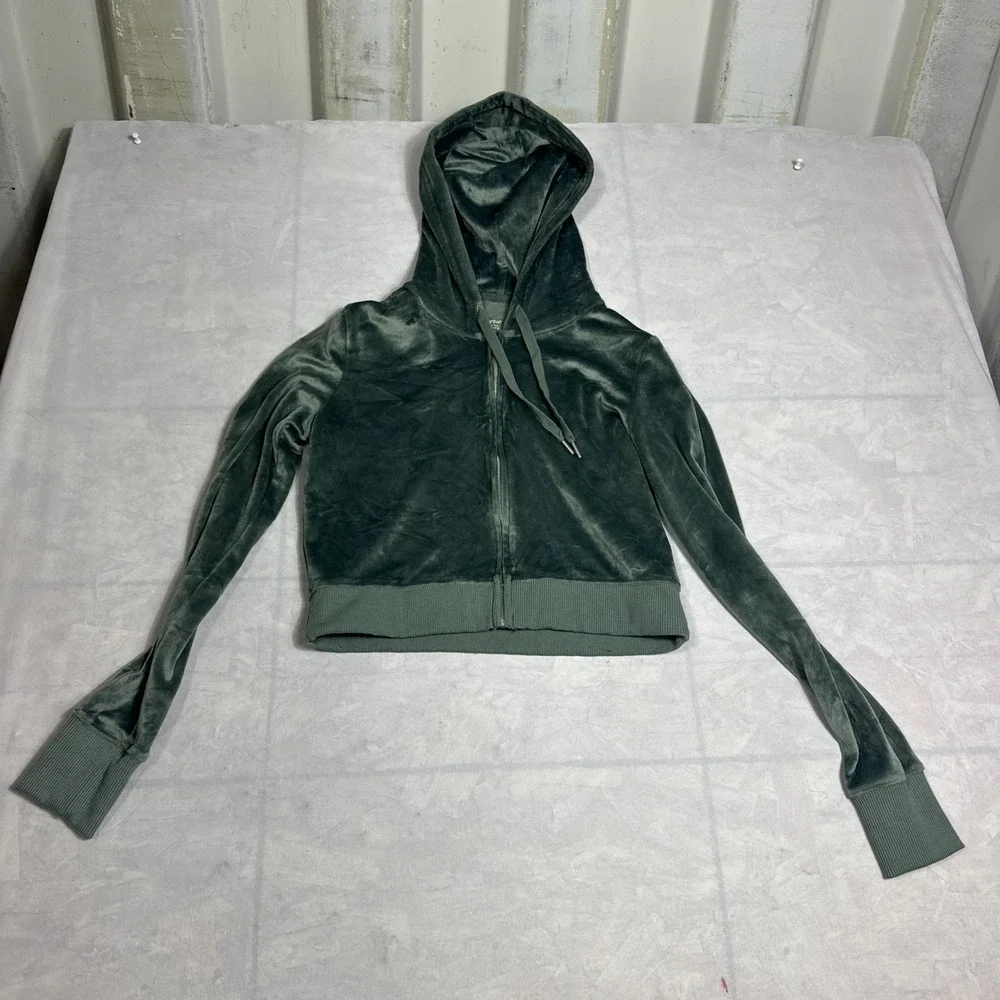 Aerie Womens Real Good‎ Cropped Full-Zip Hoodie Olive Green Long Sleeve Size S
